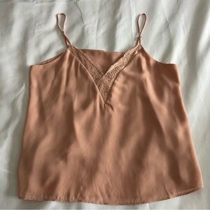 Dusty Rose Satin Lace Camisole Spaghetti Strap Top Womens Large